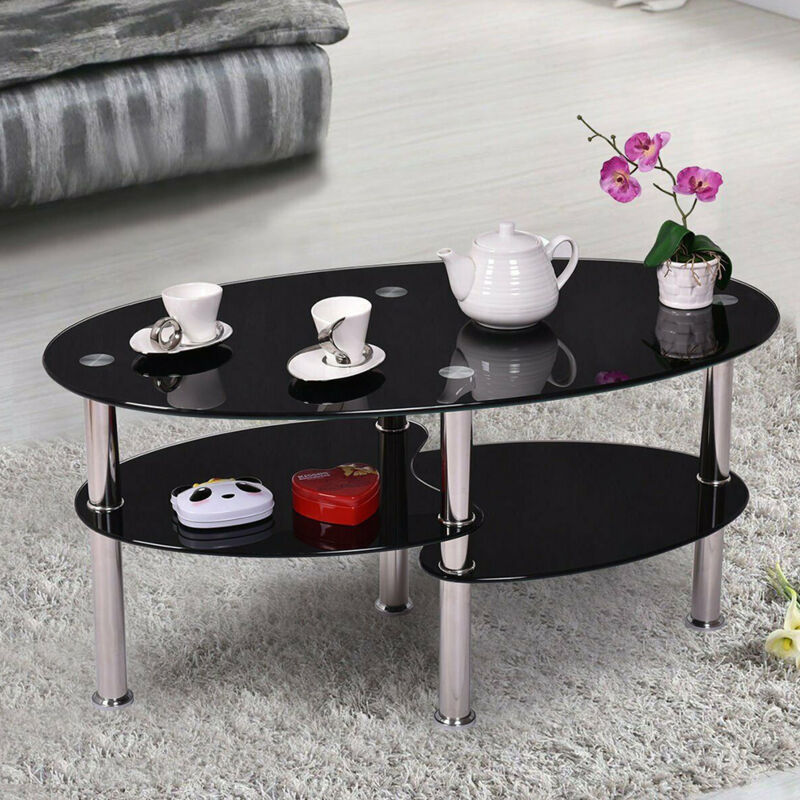 

WYCTIN®Mesa de centro de vidrio templado, mesa de centro, sala de estar, estilo moderno, negro puro, 90 x 50 x 43 cm