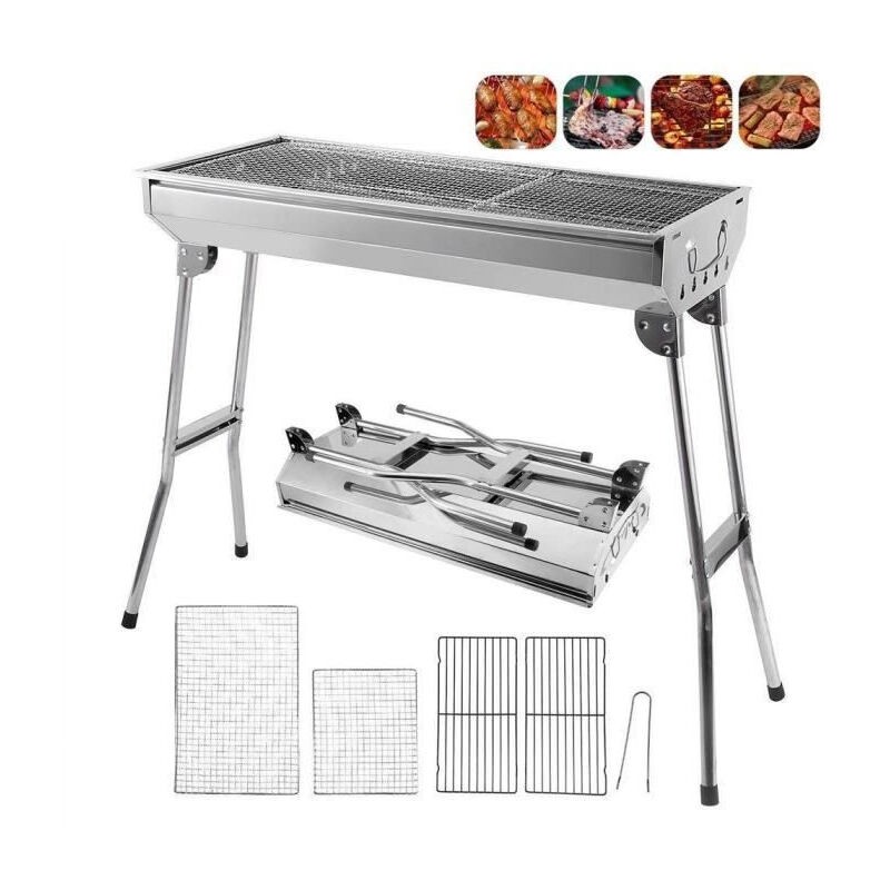 

WYCTIN®Mesa plegable de acero inoxidable para jardín con barbacoa de carbón de 73 × 32,5 cm