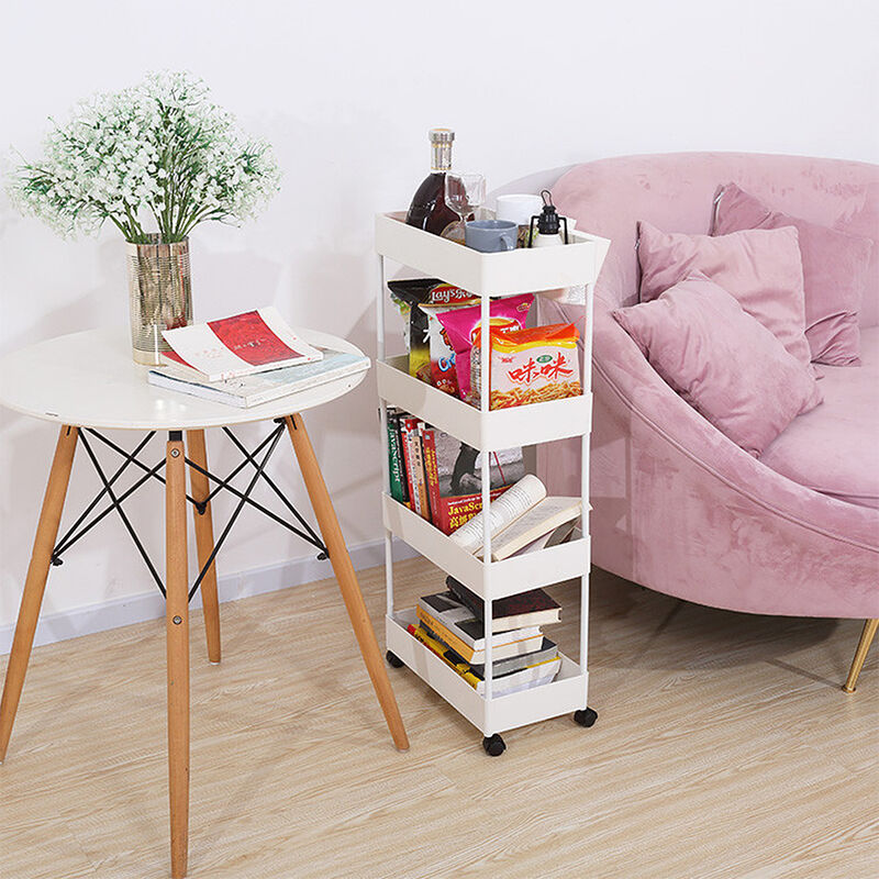 Wyctin - Hofuton Meuble Chariot de Stockage Cuisine, 4 Etagères de Rangement avec Roue Armoire de Cuisine, Blanc