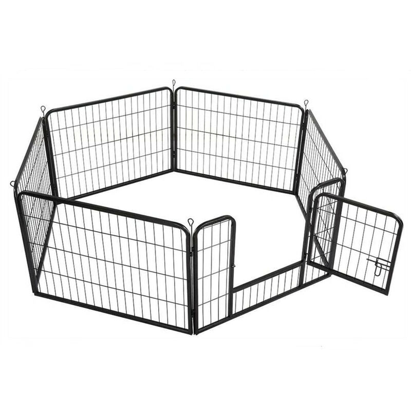 Hofuton 6 Panneaux Parc Chien 80 x 60 cm Enclos pour Chien Chiot Lapin Cochon Petit Animal Compagnie avec Porte Intérieur Extérieur