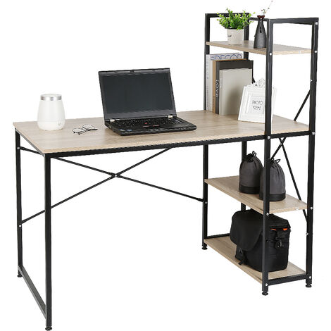 Wyctin Table De Bureau En Bois Et Acier 1 Etagere Noir Et Chene Clair 120 X 64 X 120 Cm 106bj188293