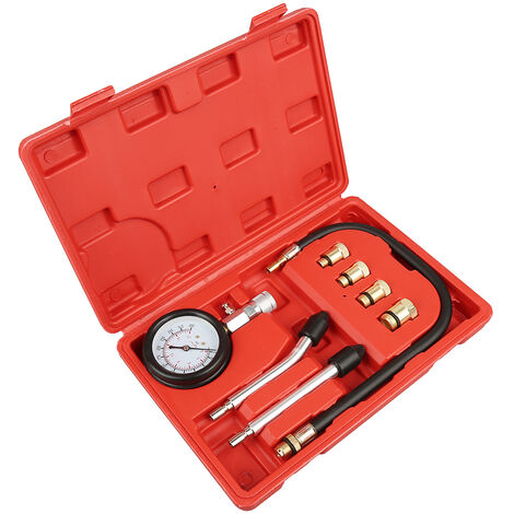 WYCTIN®Testeur compression Compressiometre Essence auto moto bateau 9 pcs avec une mallette rouge,Matériau: Acier C45