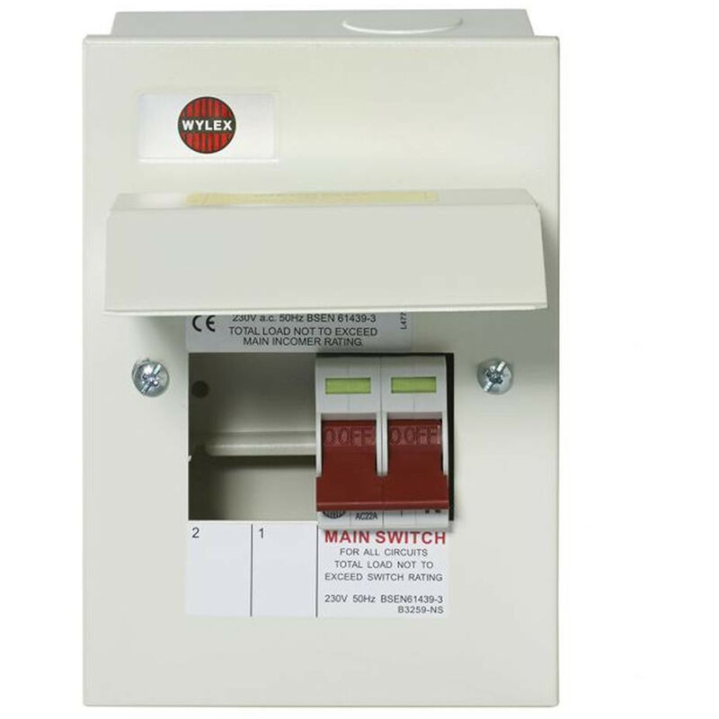 Wylex - 2 Way Metal Consumer Unit with 63A Main Switch - n/a