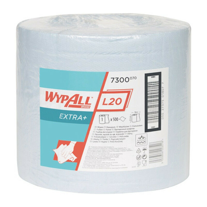 

Paño de limpieza WYPALL L20 7300 L380xW235 aprox. Mm azul 2 capas 500 Tü. / Rl.