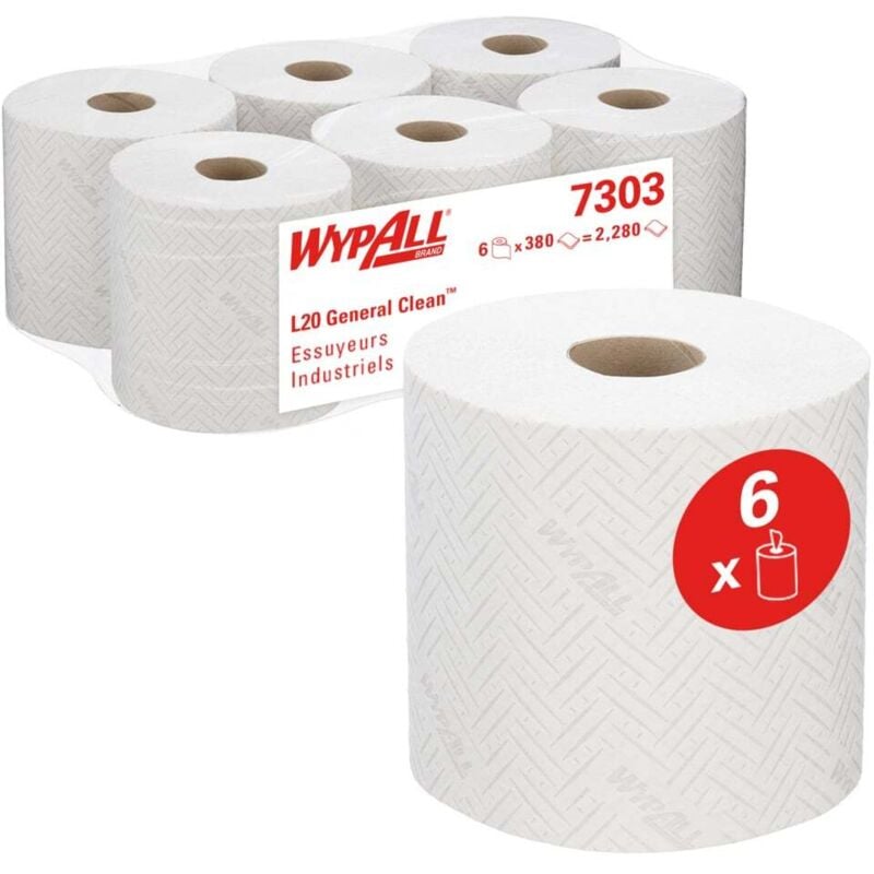 Papier d'essuyage industriel Kimberly Clark L20 WypAll Blanc, 380 essuyeurs ( Prix pour Boîte de 6 )