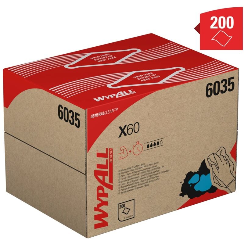 Lingettes de nettoyage général Wypall X60 6035 - blanches - 426 x 317mm x 200 ( Prix pour boîte de 200 )