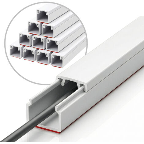 x 10 Goulottes de câble adhésive 1 m, Blanc 20 x 10 mm - Lot de 10 - Organisation des câbles