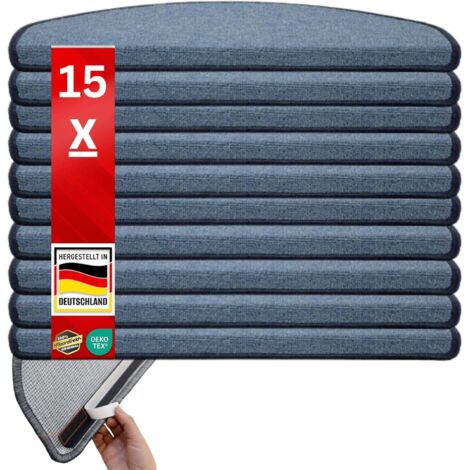 x 15 Tapis d'escalier London, Bleu clair, 23,5 x 65 cm, Demi-circulaire