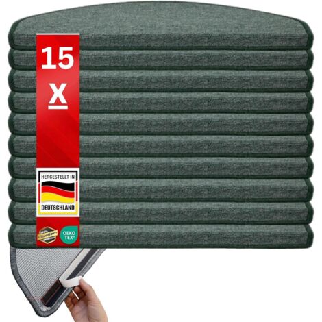 x 15 Tapis d'escalier London, Vert, 23,5 x 65 cm, Demi-circulaire