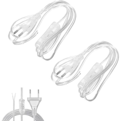 x 1.8m DIY Type C European Plug, Euro Power Cable with Switch, 2-Pin Transparent Extension Cord, Lamp Cable with Switch, 230V, for DIY Lighting