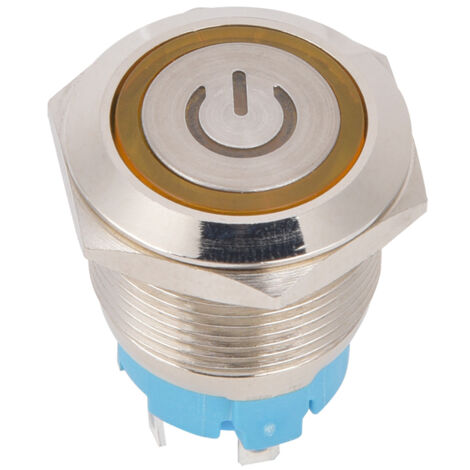 x 19-mm-4-Pin-Drucktaster, Edelstahlgehäuse, Flachkopf, wasserdicht nach IP65, gelbe Kontrollleuchte, 12–24 V DC