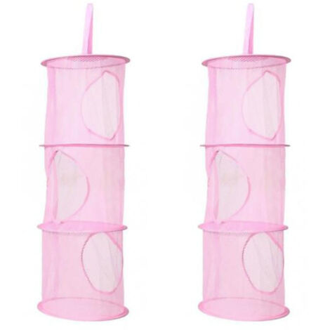 x 3-lagige Aufbewahrungstasche aus Netzgewebe für Kinderspielzeug, Hängekorb, Rosa