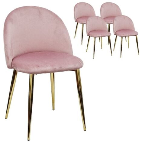 COMPRALO NEW x 4 Sedia Velvet in Velluto Rosa Gambe Robuste Effetto Oro