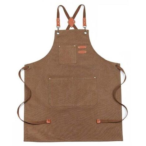 x braune, verbesserte, wasserdichte Denim-Latzschürze, verstellbare Denim-Schürze mit Taschen und Kreuzlatz