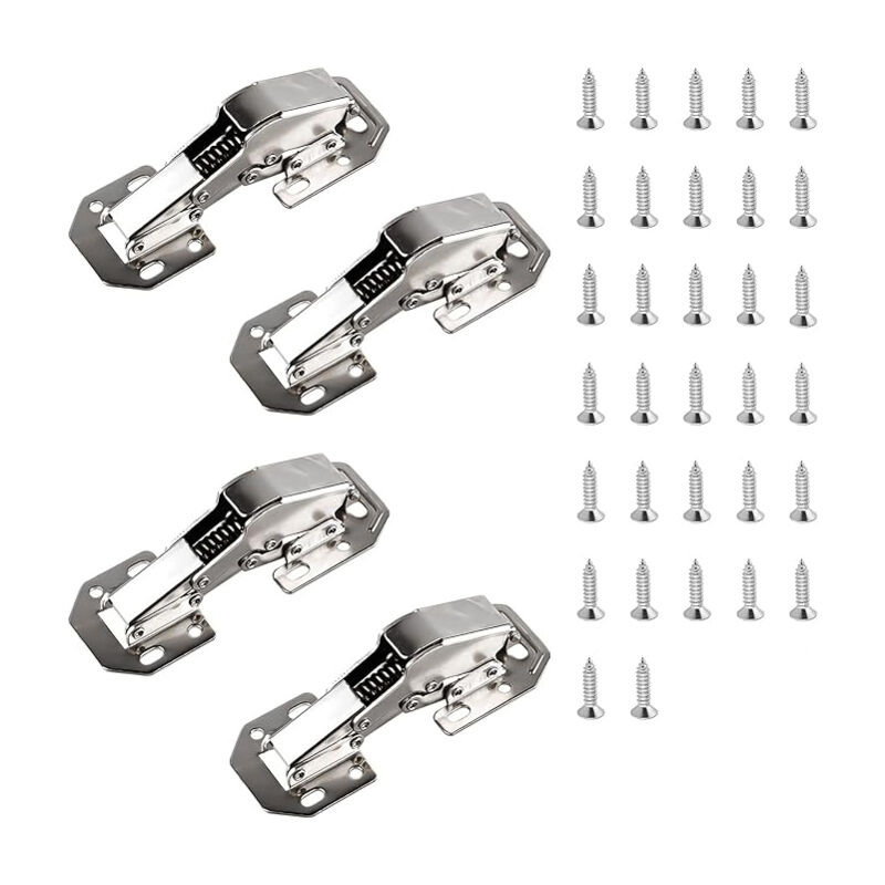 Linghhang - 4 x charnières d'armoire - 113 × 43 mm (5 pouces) - charnière à visser à fermeture douce pour porte d'armoire robuste avec ressort