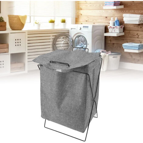 X-förmiger Wäschekorb mit Metallrahmen, faltbarer Wäschekorb, rechteckig, großes Fassungsvermögen, grauer Wäscheorganizer, S - X-förmiger Wäschekorb mit Metallrahmen, faltbarer Wäschekorb, Wäschekorb,