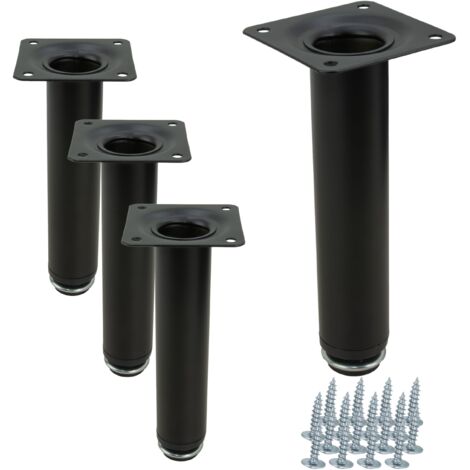 x Gambe per mobili nere dritte, altezza 15 cm, altezza regolabile
