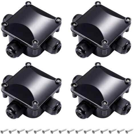x IP68 Waterproof Junction Box 3 Wire Outdoor Connection Box Black