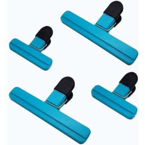 x large, 2 x small blue clips for grocery bags, clothes hooks. Plastic closure clips. Colored closure clips for coffee bags and grocery bags.