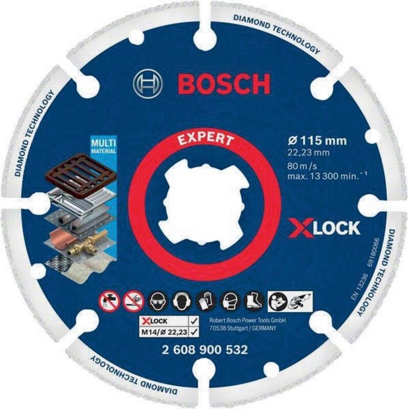Bosch - Professional 1 x disco da taglio diamantato Expert Diamond Metal Wheel x-lock, per ghisa, 115 mm, Accessori piccola smerigliatrice