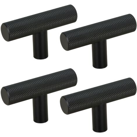 x Pomello per mobili in metallo scanalato nero
