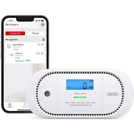X-Sense Détecteur de Monoxyde de Carbone Wi-FI Compatible avec l’Appli X-Sense Home Security, Station de Base SBS50 Requise, XC01-M, Lot de 1