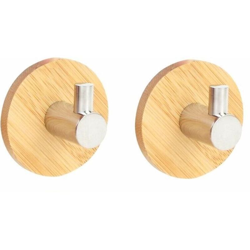 x Waterproof Adhesive Bamboo and Stainless Steel Hooks, Metal Door Wall Hooks with Sticker for Bathroom, Kitchen, Wall, Ceiling, Cupboard