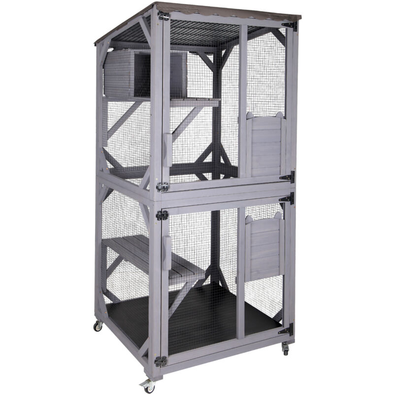 X-zone Pet - Maison d'extérieur en bois pour chat Cage Catio Condo Indoor Playpen with Platforms & Small House and with Weatherproof Roof 80 l x 80 w