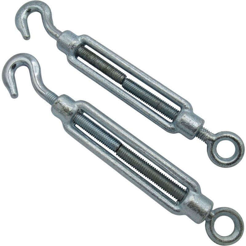 Securefix Direct - x2 M32 Galvanised Forged Straining Screw Hook And Eye - Caravan Turnbuckle Open Body