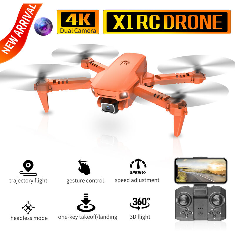 

X1 RC Drone con camara 4K Camara dual WiFi FPV Mini Quadcopter plegable con funcion Vuelo de trayectoria Modo sin cabeza Vuelo 3D con bolsa de