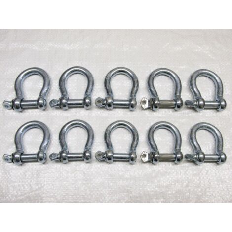 x10 10MM Galvanised Commercial Bow Shackles - Chain Connector Caravan Tether