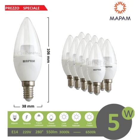 X10 Lampadina led 5w E14 oliva trasparente attacco piccolo luce bianco calda Mapam  Luce Calda