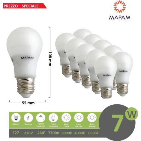 X10 Lampadina led E14 bulbo A55 7w attacco piccolo luce bianca naturale  calda Mapam