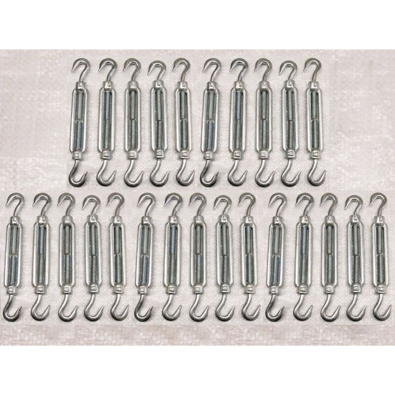 Securefix Direct - x25 M22 Galvanised Forged Straining Screw Hook And Hook - Caravan Turnbuckle Open Body