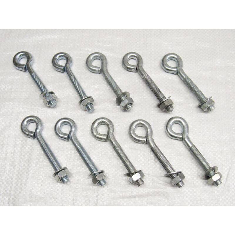 Securefix Direct - x10 M8 x 100MM Zinc Plated Folded Straining Eyebolts Nut & Washer - Wire Support Fencing Straining