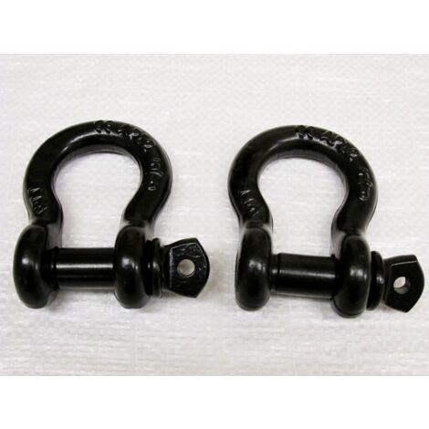 x2 1 Ton Black Bow Shackles With Screw Pins - 1000KG Towing Theatre 4x4 Lifting Tested Certified
