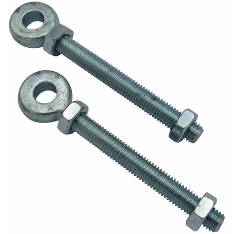 main image of "X2 12MM x 65MM Zinc Plated Swing Gate Eye Bolts With 2 Nuts - Bright Gate Hinge Eyebolt"