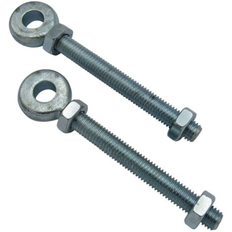 X2 16MM x 150MM Zinc Plated Swing Gate Eye Bolts With 2 Nuts - Bright Gate Hinge Eyebolt