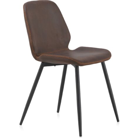 x2 Chaises marron tapissée pieds métal noir style contemporain - marron effet cuir