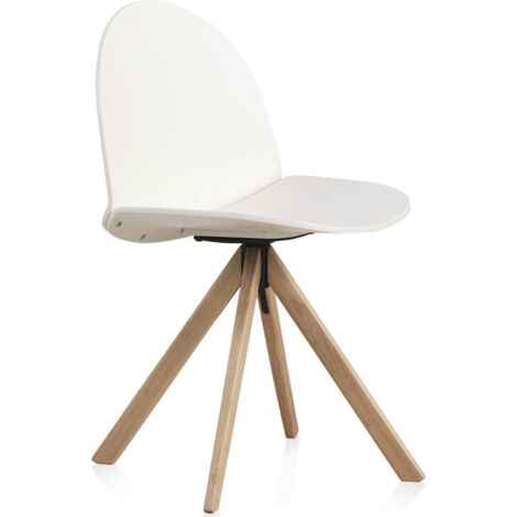 x2 Chaises pivotante en bois de chêne blanc confort et design - Blanc laqué et bois naturel