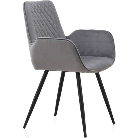 x2 Fauteuils velours gris design confort pieds métal noir - gris velours pieds noirs