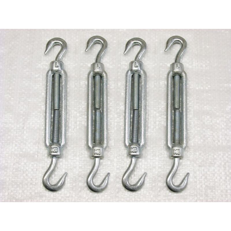 Securefix Direct - x4 M12 Galvanised Forged Straining Screw Hook And Hook - Caravan Turnbuckle Open Body