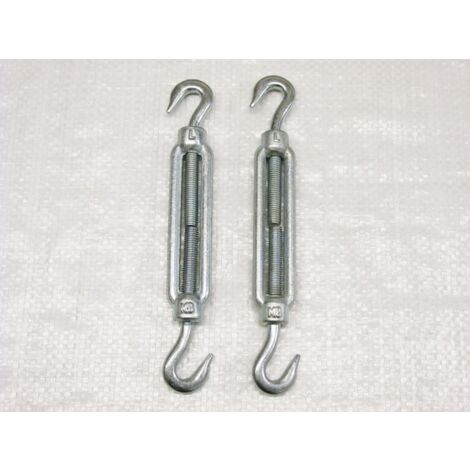 x2 M16 Galvanised Forged Straining Screw Hook And Hook - Caravan Turnbuckle Open Body