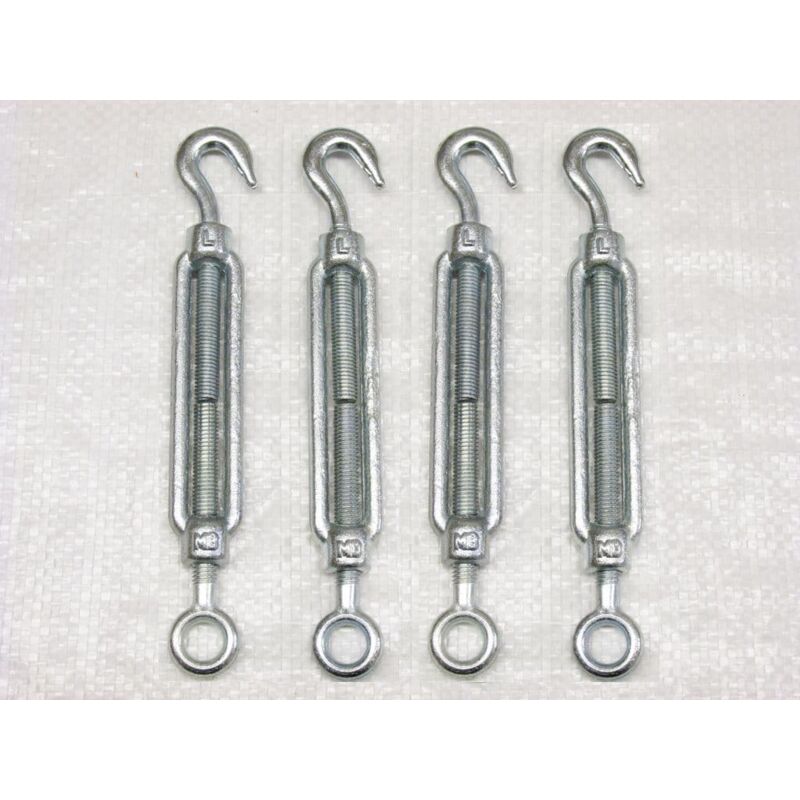 Securefix Direct - x4 M30 Galvanised Forged Straining Screw Hook And Eye - Caravan Turnbuckle Open Body