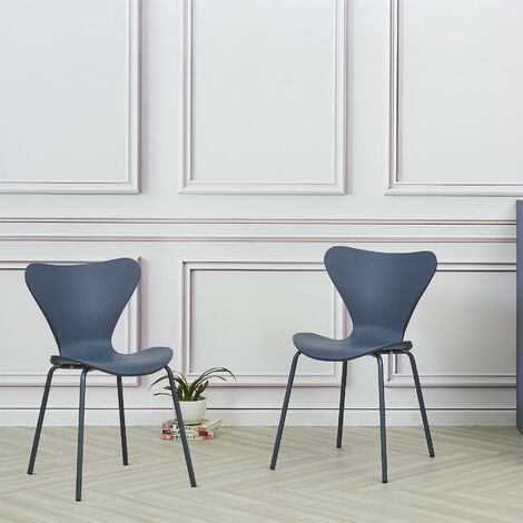 MMILO MODERN x2 Modern Stackable Dining Chair Navy Blue