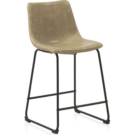 x2 tabourets tapissé crème pieds métal noir style contemporain - crème effet cuir