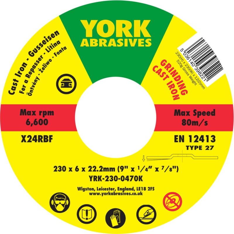 X24R bf 230X6X22MM dpc Grinding Disc for Cast Iron, Type 27 - York