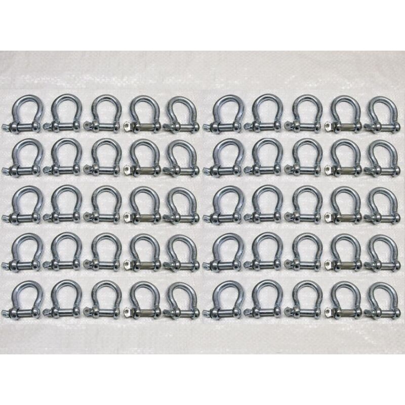 x50 5MM Galvanised Commercial Bow Shackles - Chain Connector Caravan Tether