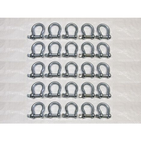 x25 8MM Galvanised Commercial Bow Shackles - Chain Connector Caravan Tether