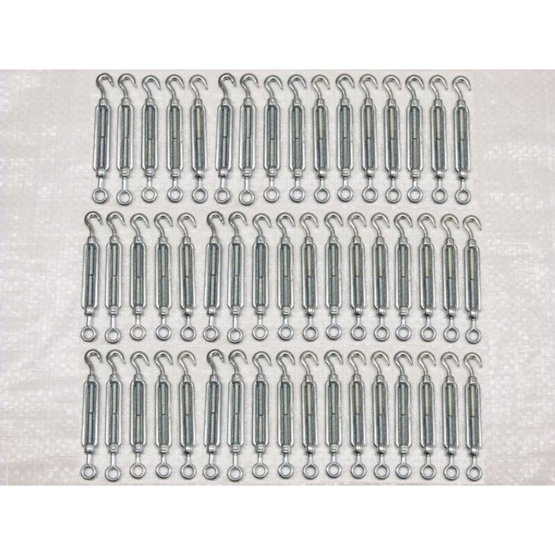 Securefix Direct - x50 M20 Galvanised Forged Straining Screw Hook And Eye - Caravan Turnbuckle Open Body